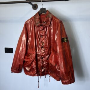 Large / XL Stone Island 1992 Green Edge Red Glazed Silk Toffee Wrapper Jacket