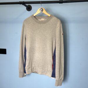 Medium Moncler Grey Crewneck Jumper with Blue Nylon Detailing