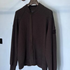 Large Stone Island Ghost Navy Blue Ribbed Cardigan Bomber Jumper