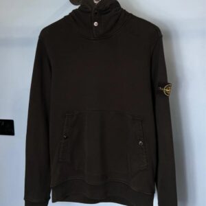 Medium Stone Island Black Button Popper Hoodie Jumper