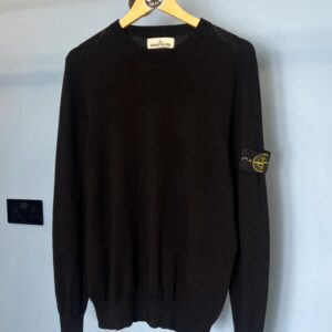 Medium Stone Island Black Lightweight Cotton Knit Sweatshirt Jumper