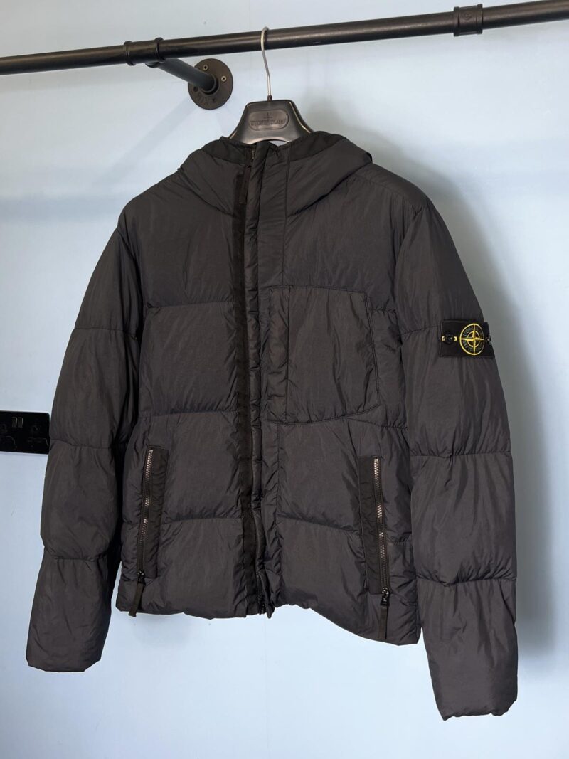 Medium Stone Island Navy Blue Garment Dyed Crinkle Reps Down Coat Jacket