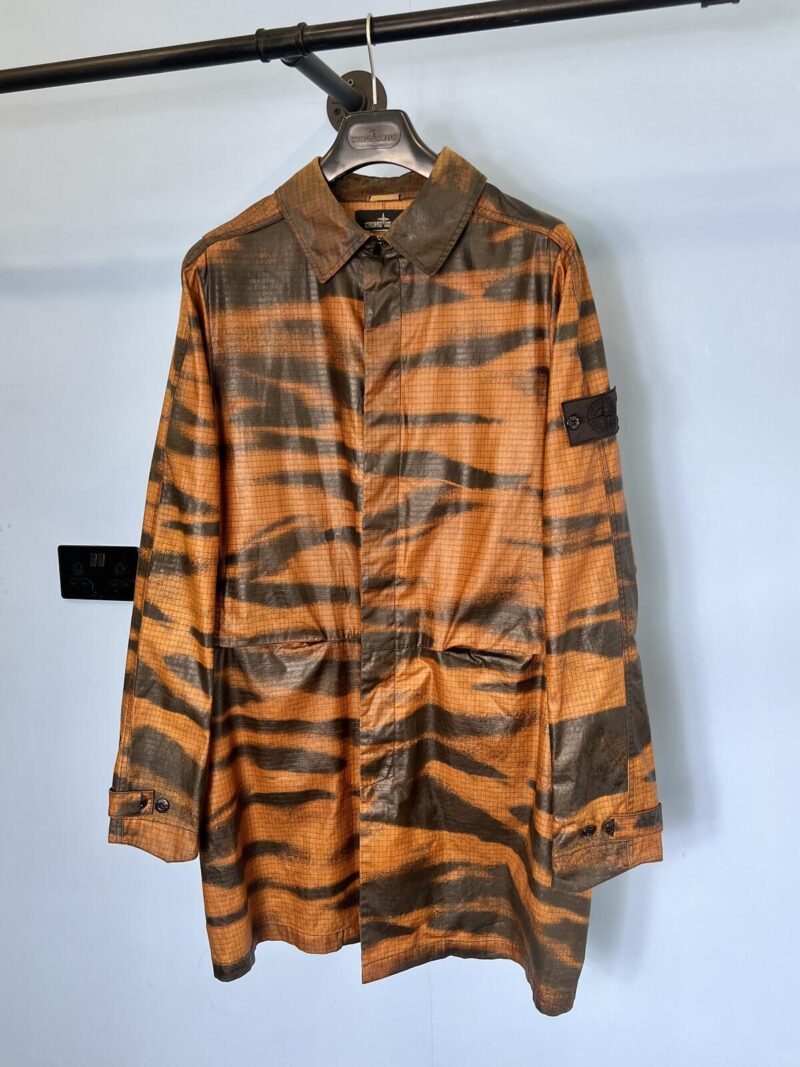 Large Stone Island Shadow Project Orange Black Tiger Camo DPM Grid Parka Jacket