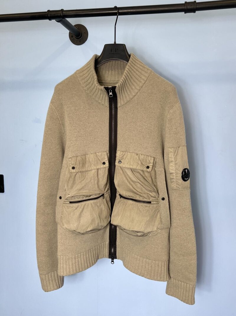 Large C.P. Company Sage Green Lambs Wool Utility Zip Jumper with Chrome Detail