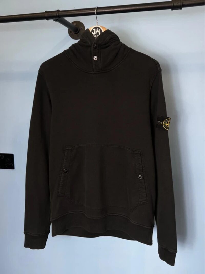 Medium Stone Island Black Button Popper Hoodie Jumper