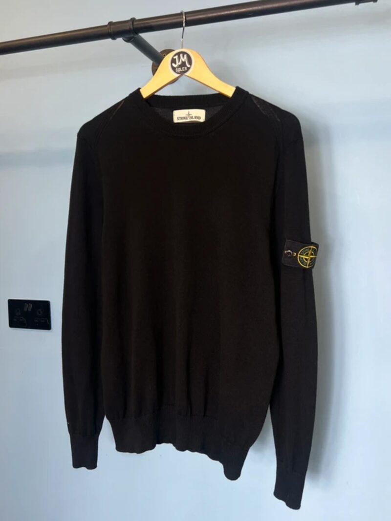 Medium Stone Island Black Lightweight Cotton Knit Sweatshirt Jumper