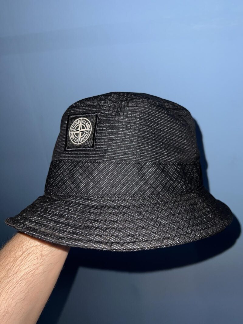 Medium Stone Island Black Silver Reflective Weave Ripstop Bucket Hat