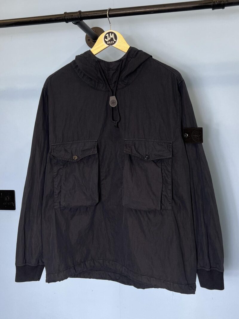 Medium Stone Island Navy Blue Ghost Cotton Resin Smock Jacket