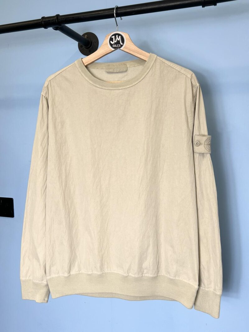Medium Stone Island Beige Cream Ghost Cotton Resin Crewneck Sweatshirt Jumper