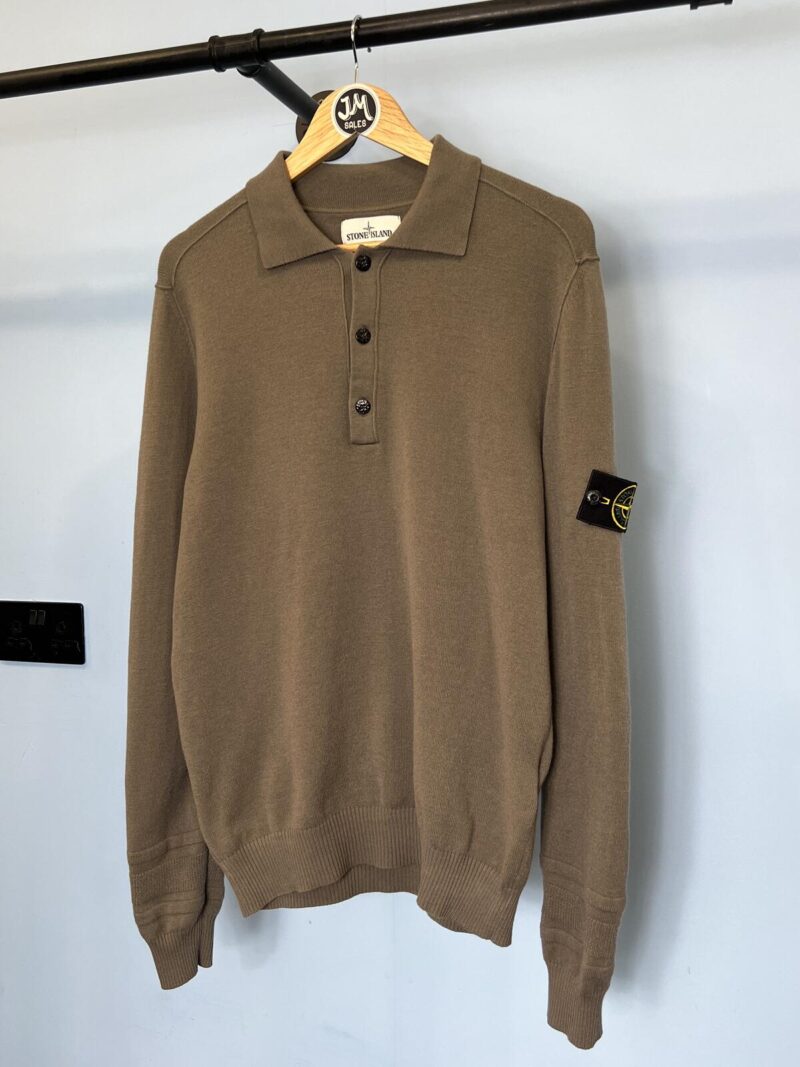 Medium Stone Island Grey Long Sleeve Wool Polo Sweater Jumper