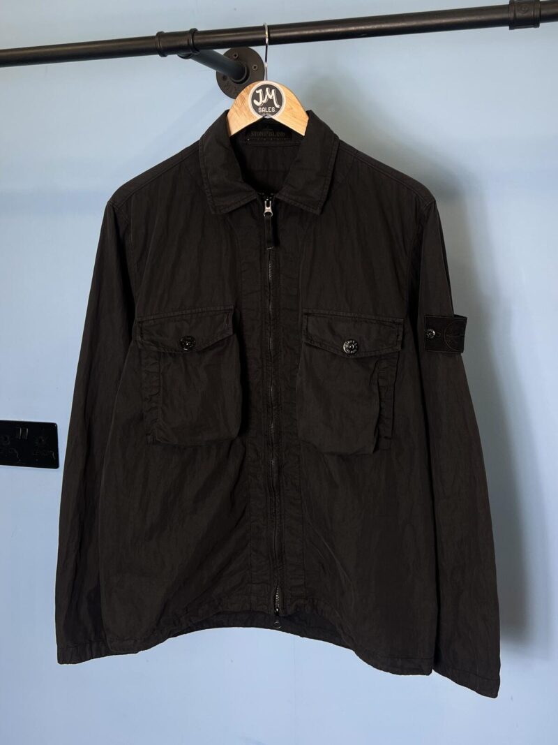 Medium Stone Island Ghost Black Cotton Resin Overshirt Jacket