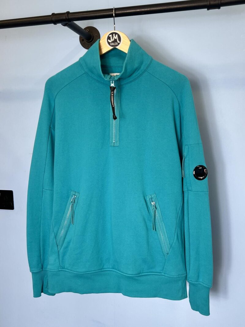 Medium C.P. Company Aqua Blue Quarter Zip Sweatshirt Jumper