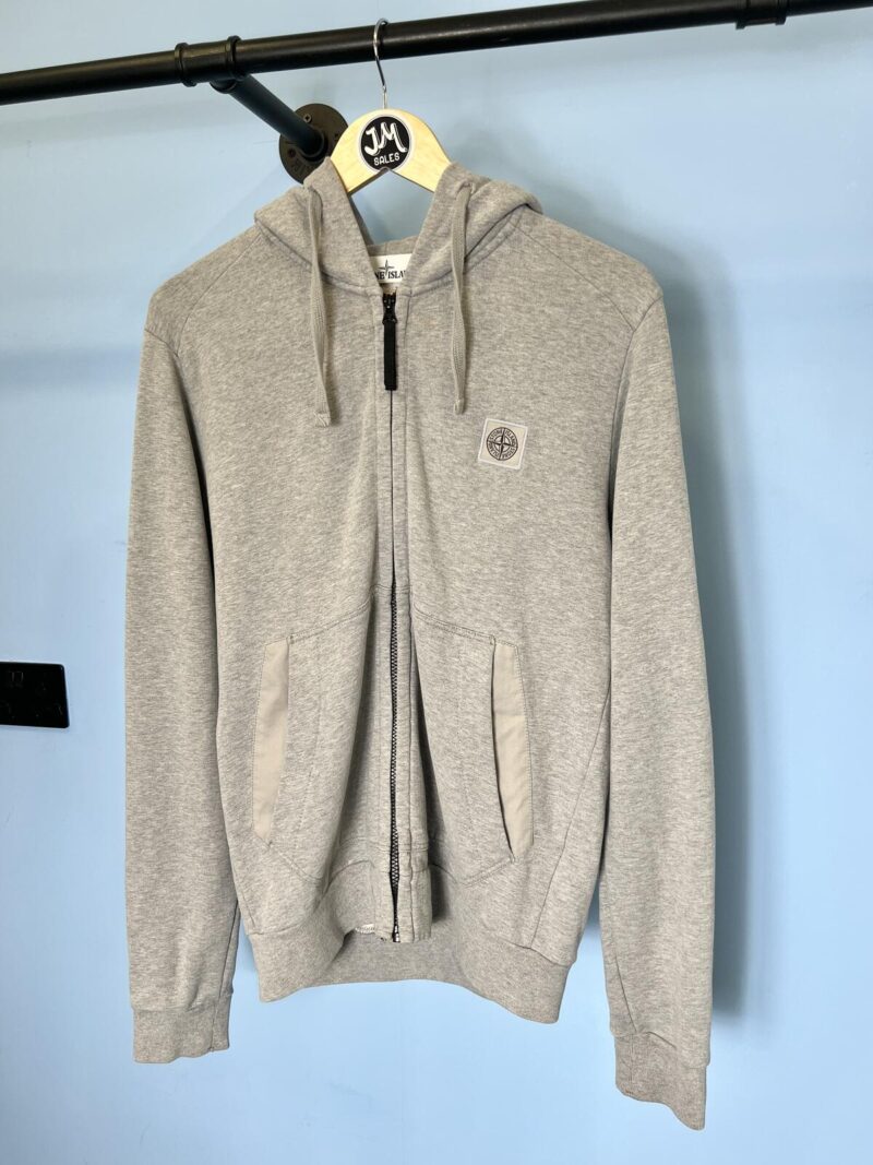 Medium Stone Island Patch Program Grey Zip Hoodie Jumper