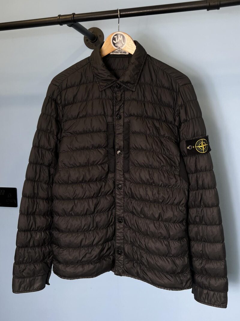 Medium Stone Island Black Garment Dyed Micro Yarn Down Overshirt Jacket