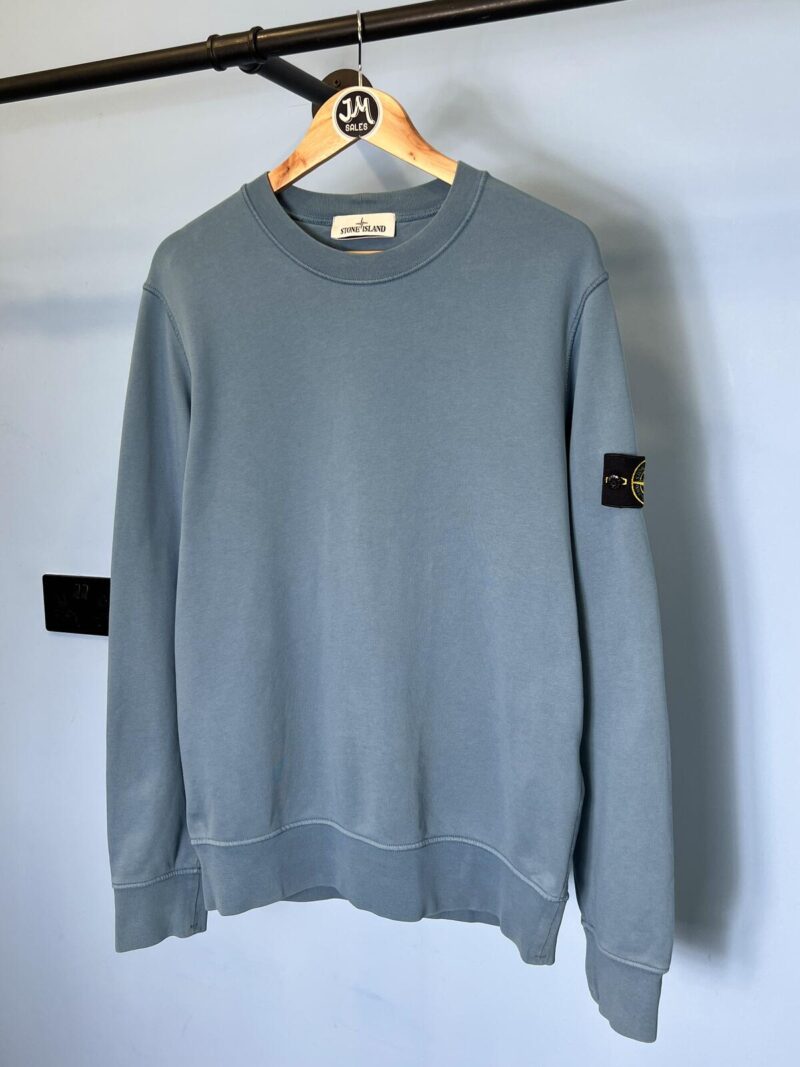 Large Stone Island Powder Light Blue Crewneck Sweatshirt Jumper