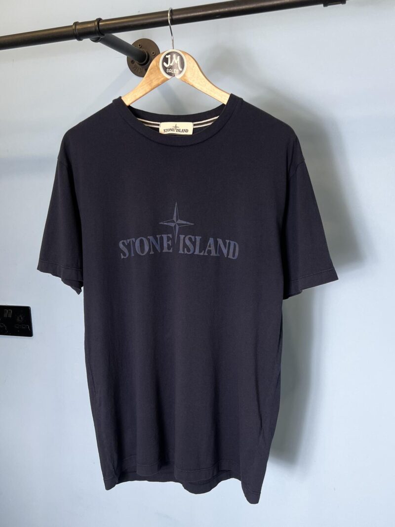 Large Stone Island Navy Blue Spellout T-Shirt