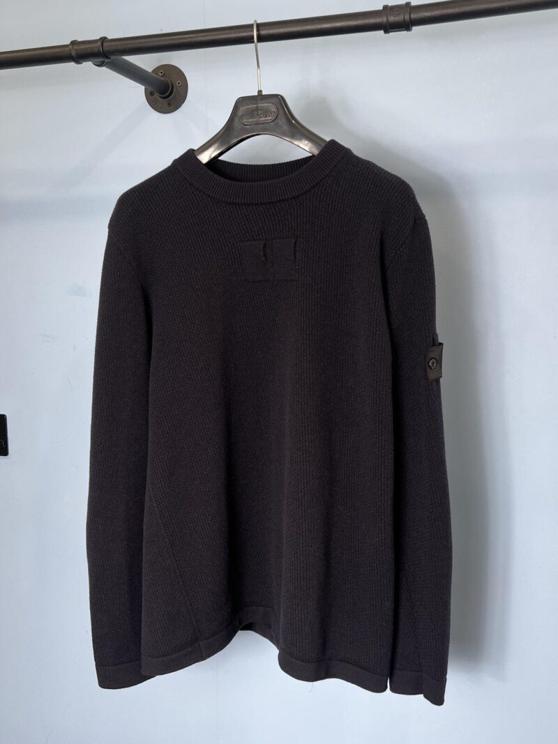 Large Stone Island Shadow Project Navy Blue Ribbed Knit Wool Crewneck Jumper