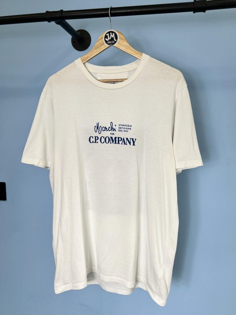 Large C.P. Company White Graphic Marchi Print T-Shirt