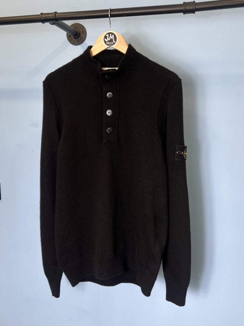 Medium Stone Island Black Wool Quarter Zip Sweatshirt Jumper