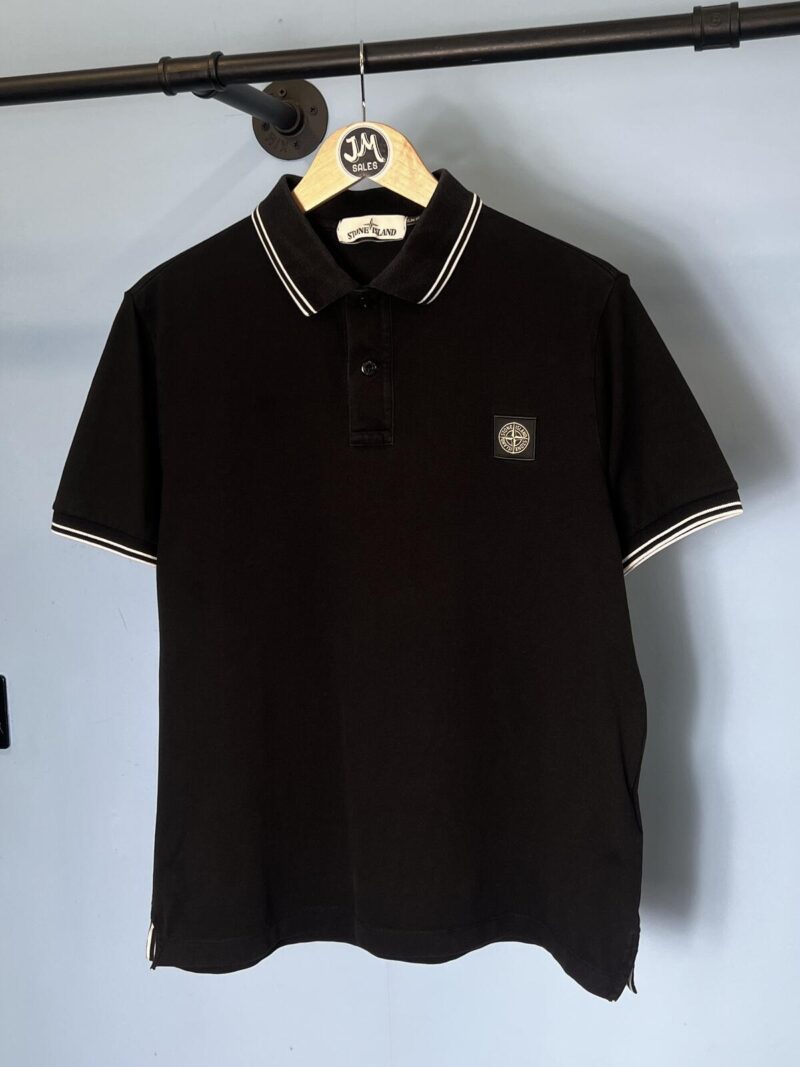 Large Stone Island Black Slim Fit Polo Shirt