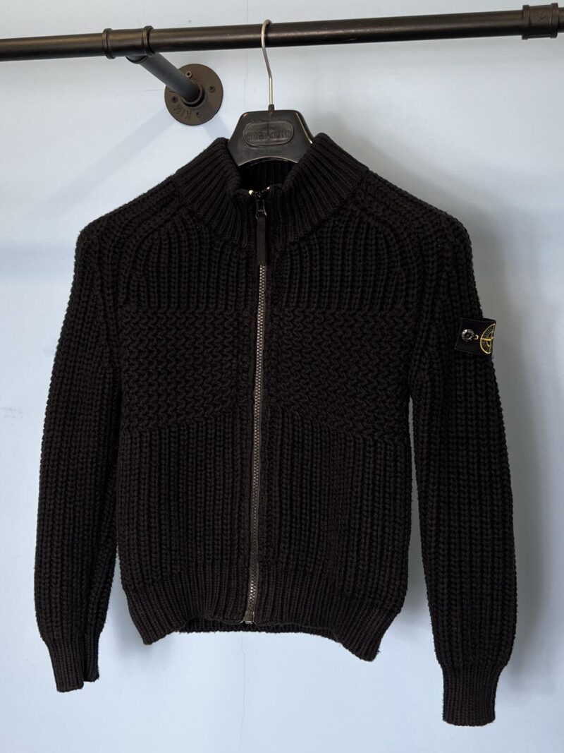 Age 8 Stone Island Junior Dark Navy Blue Chunky Wool Knit Zip Sweatshirt Jumper