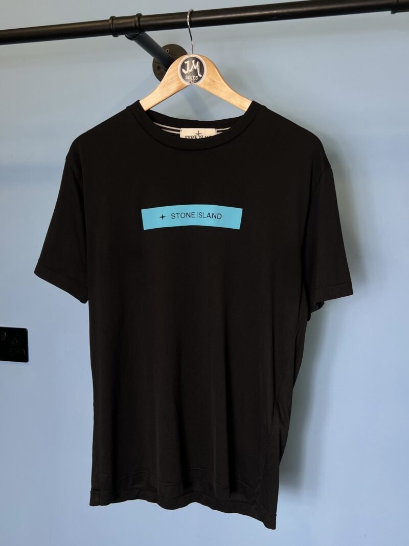 Medium Stone Island Black Blue Spellout T-Shirt