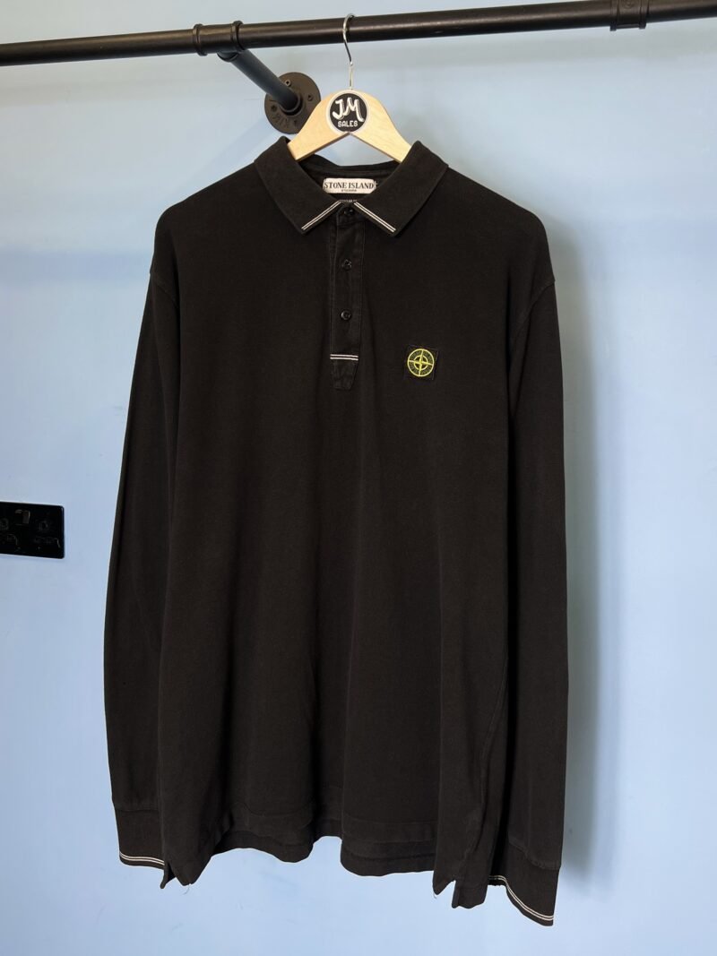 RARE XXL Stone Island Black 2010 Long Sleeve Polo Green Yellow Badge
