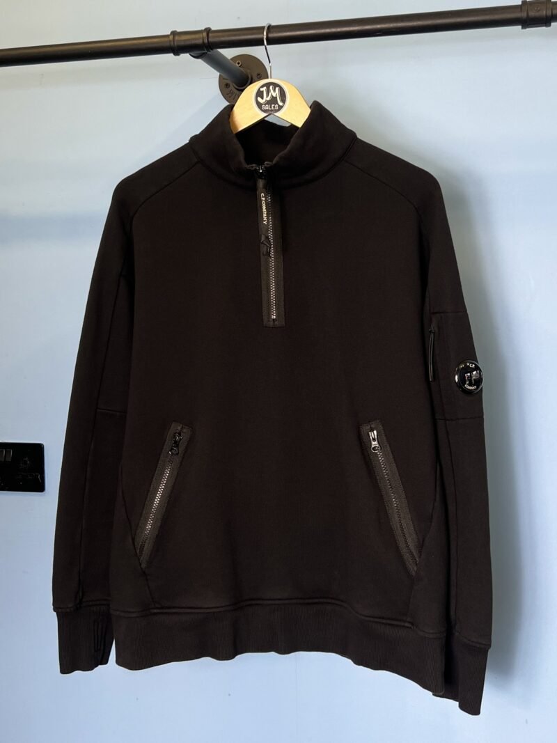 Large C.P. Company Black Quarter Zip Sweatshirt Jumper