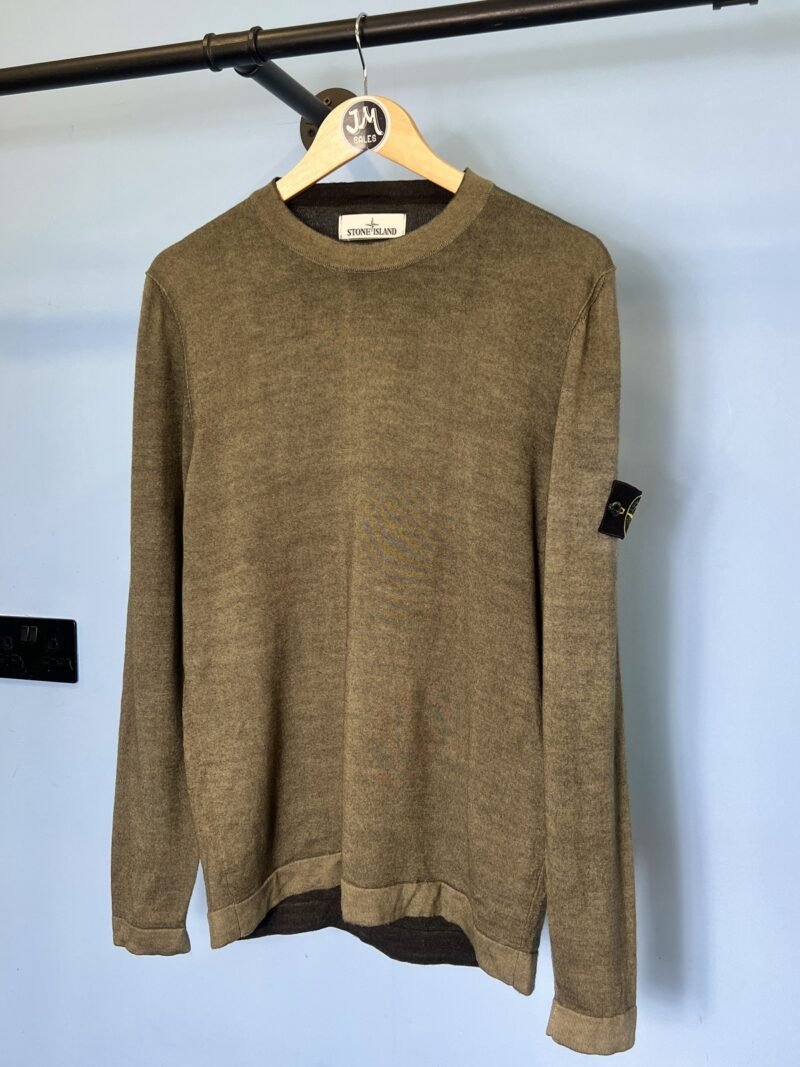 Medium Stone Island Light Green Black Marl Fast Dye Air Brush Knit Sweatshirt