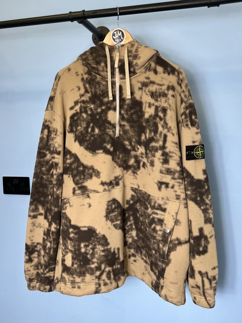 3XL Stone Island Beige Black Earth Mapping Camo Quarter Zip Hoodie Jumper