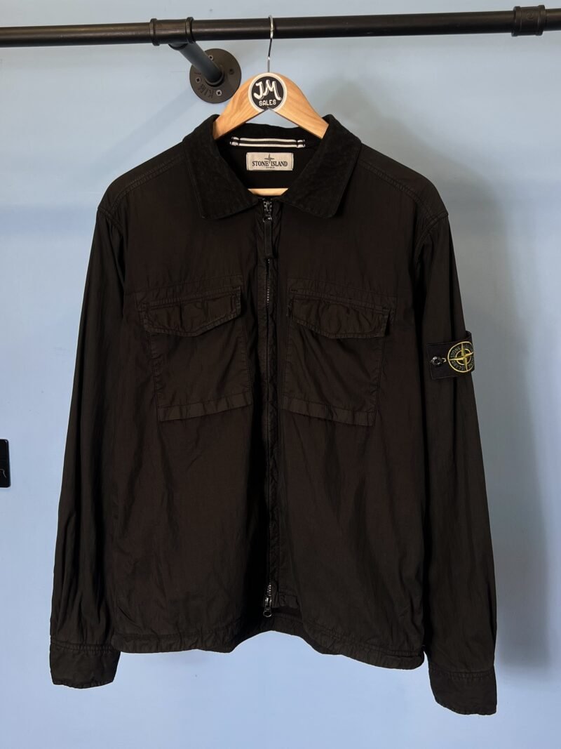 Large Stone Island Black Cotton Nylon Overshirt Jacket
