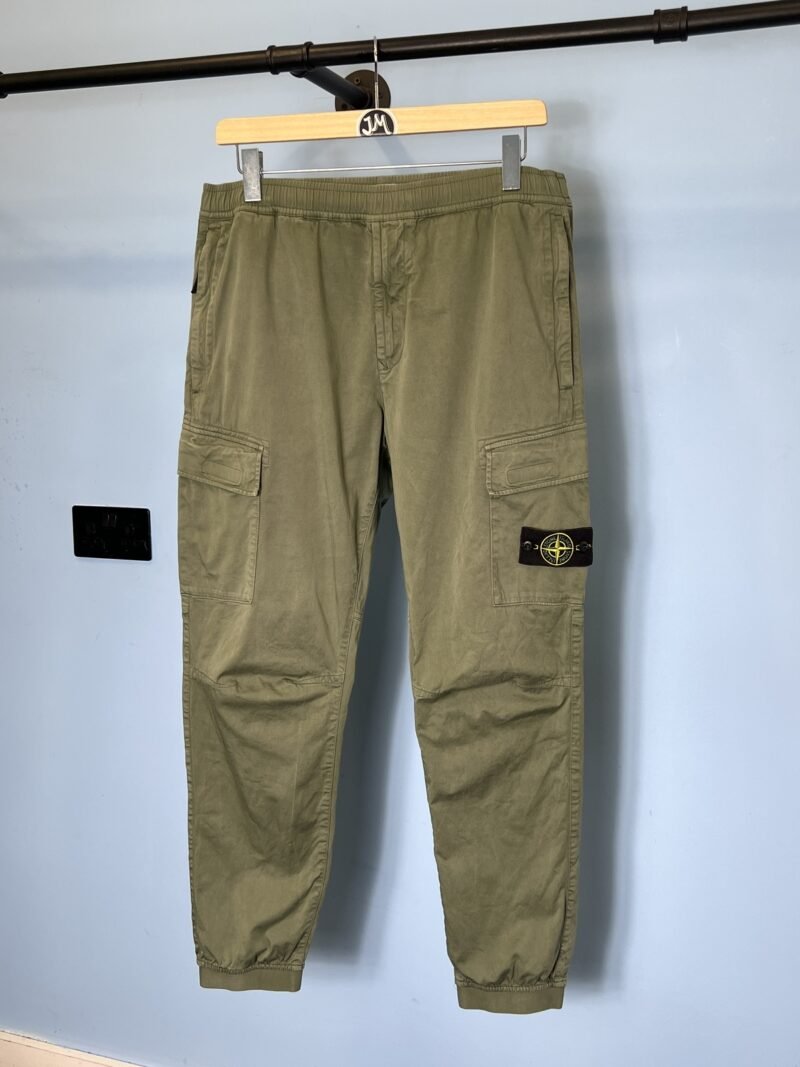 38W Stone Island Light Green Regular Tapered Elasticated Cargo Trousers XXL