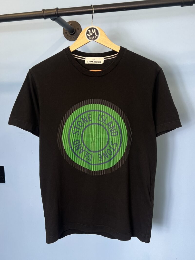 Small Stone Island Black Green Lenticular Two Rubber 3D Logo Graphic T-Shirt