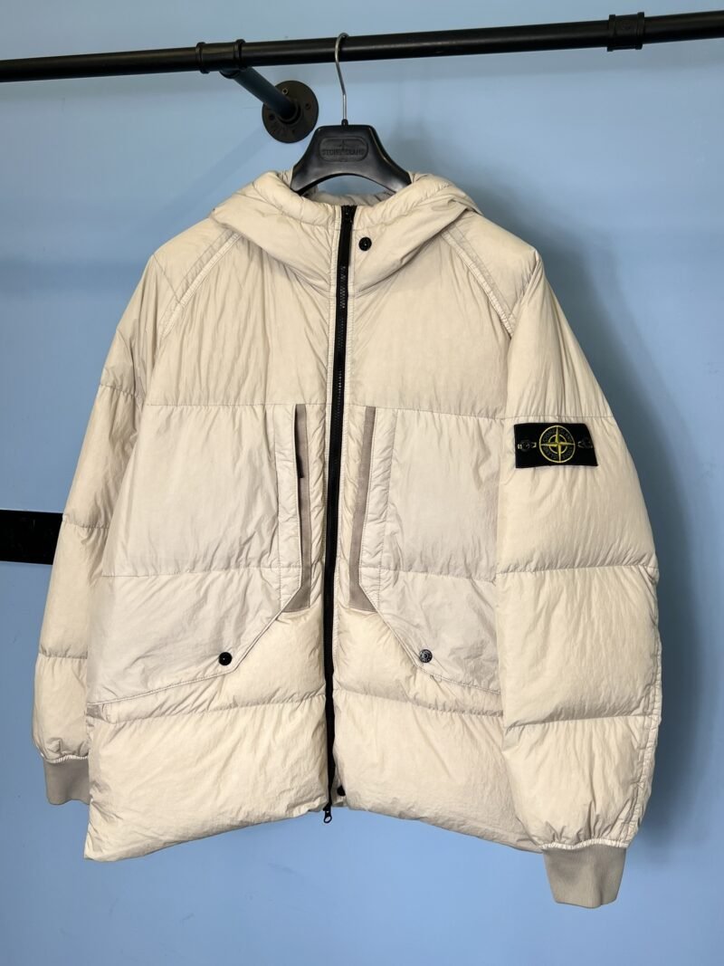 XL Stone Island Light Beige Garment Dyed Crinkle Reps R-NY Down Coat Jacket