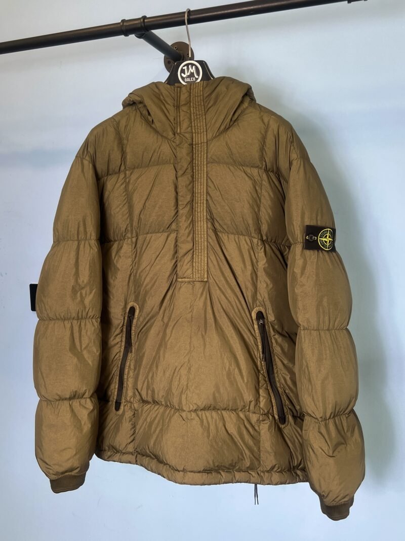 XXL Stone Island Khaki Green Crinkle Reps NY Down Quarter Zip Coat Jacket
