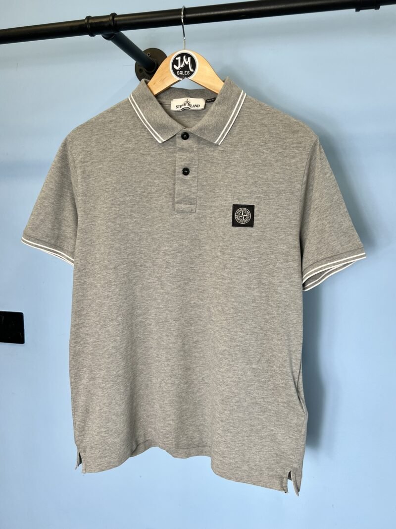 Large Stone Island Grey Slim Fit Polo Shirt