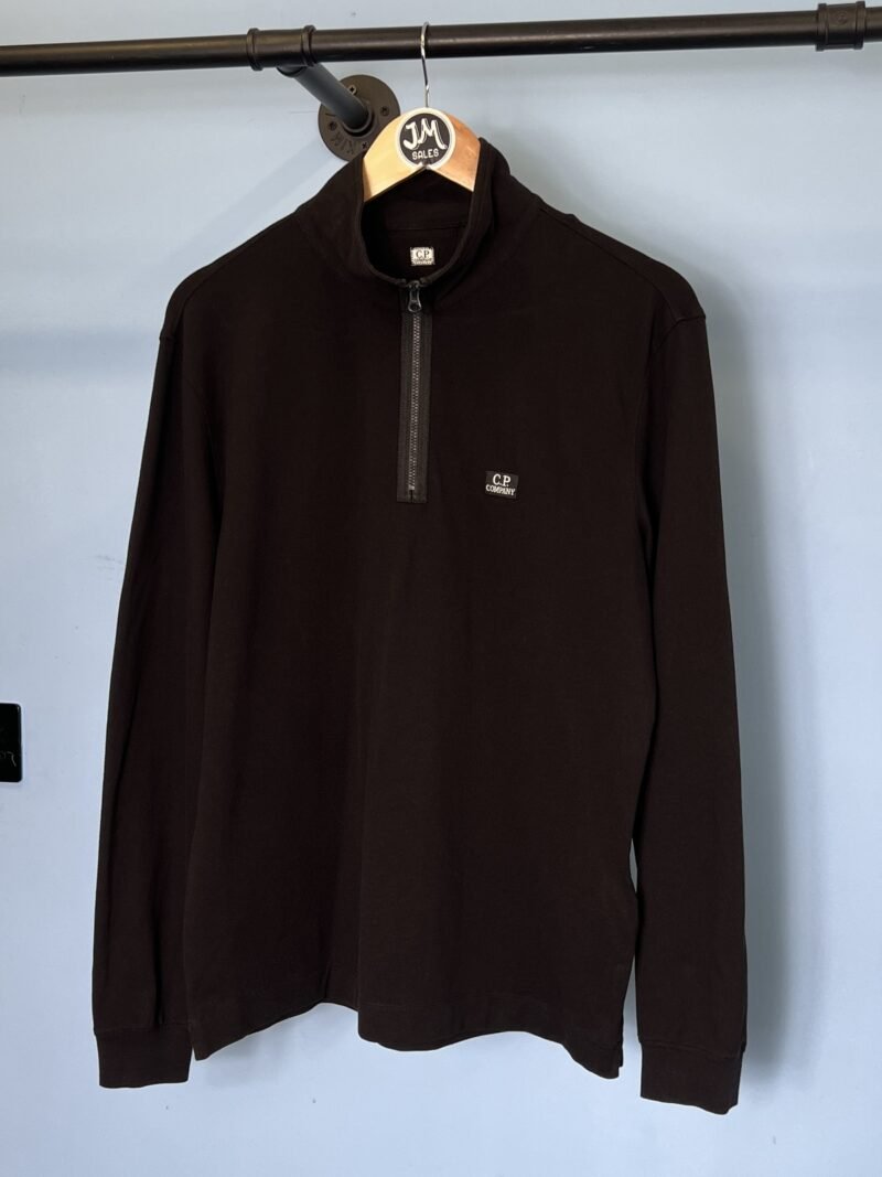 Medium C.P. Company Black Quarter Zip Long Sleeve Polo Shirt