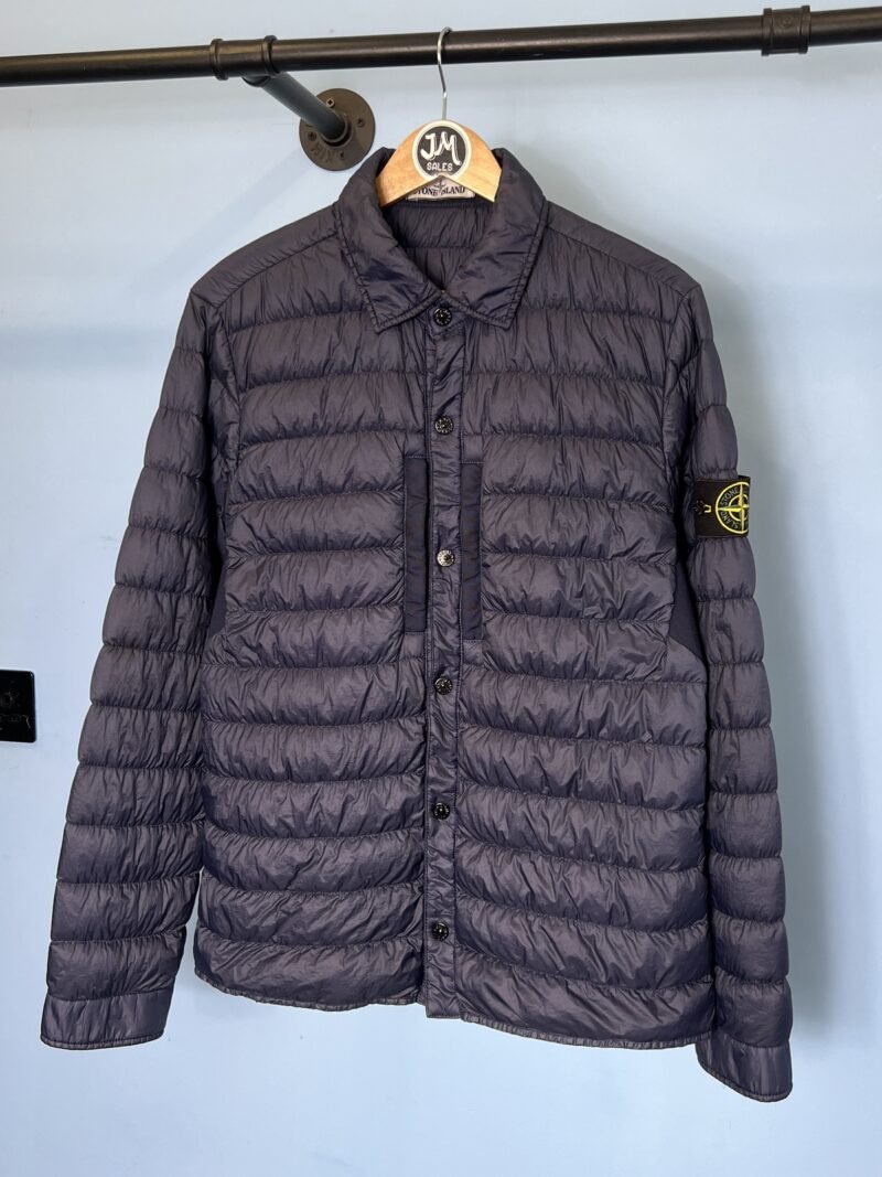 Medium Stone Island Blue Garment Dyed Micro Yarn Down Overshirt Jacket