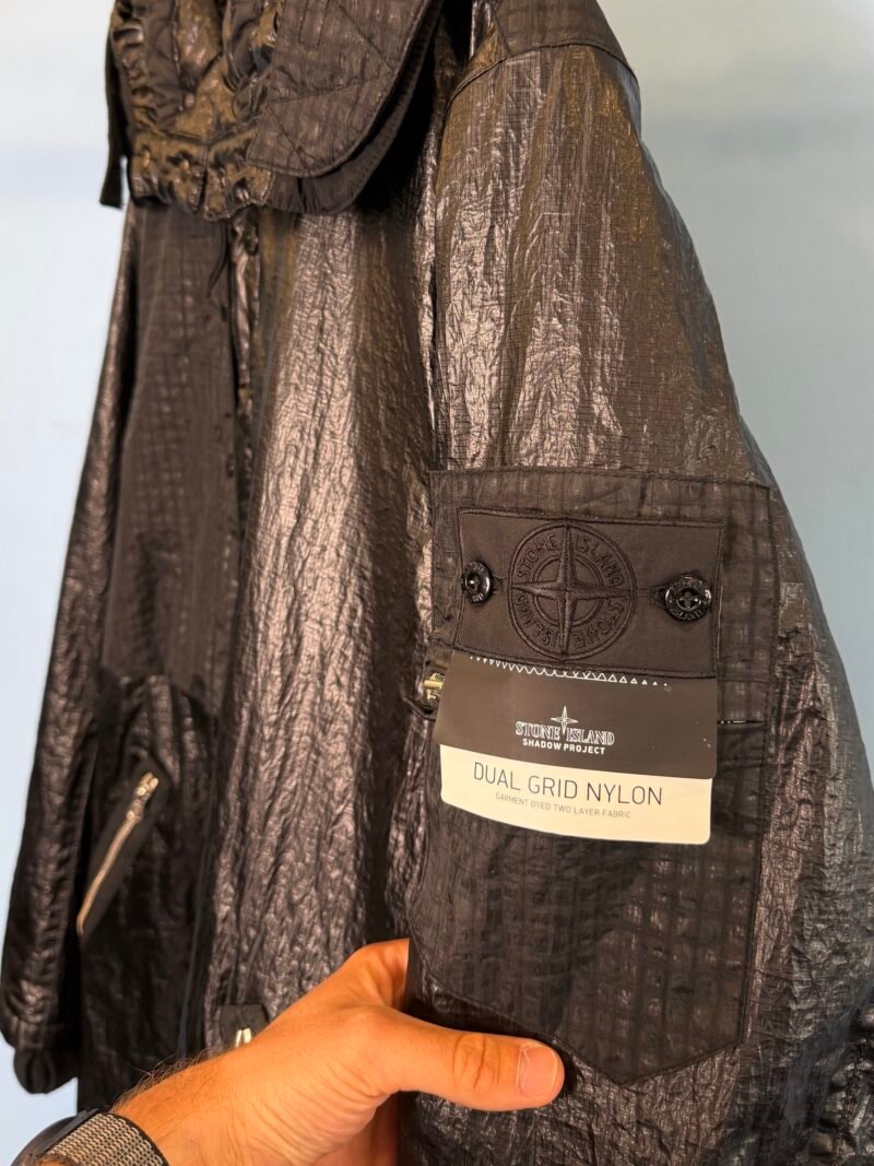 Large Stone Island Shadow Project Black Dual Grid Nylon Padded Parka Jacket - Image 4