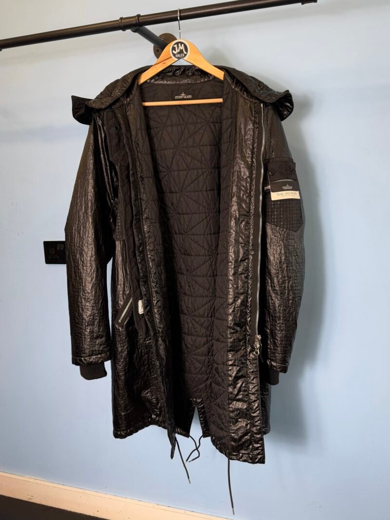 Large Stone Island Shadow Project Black Dual Grid Nylon Padded Parka Jacket - Image 3