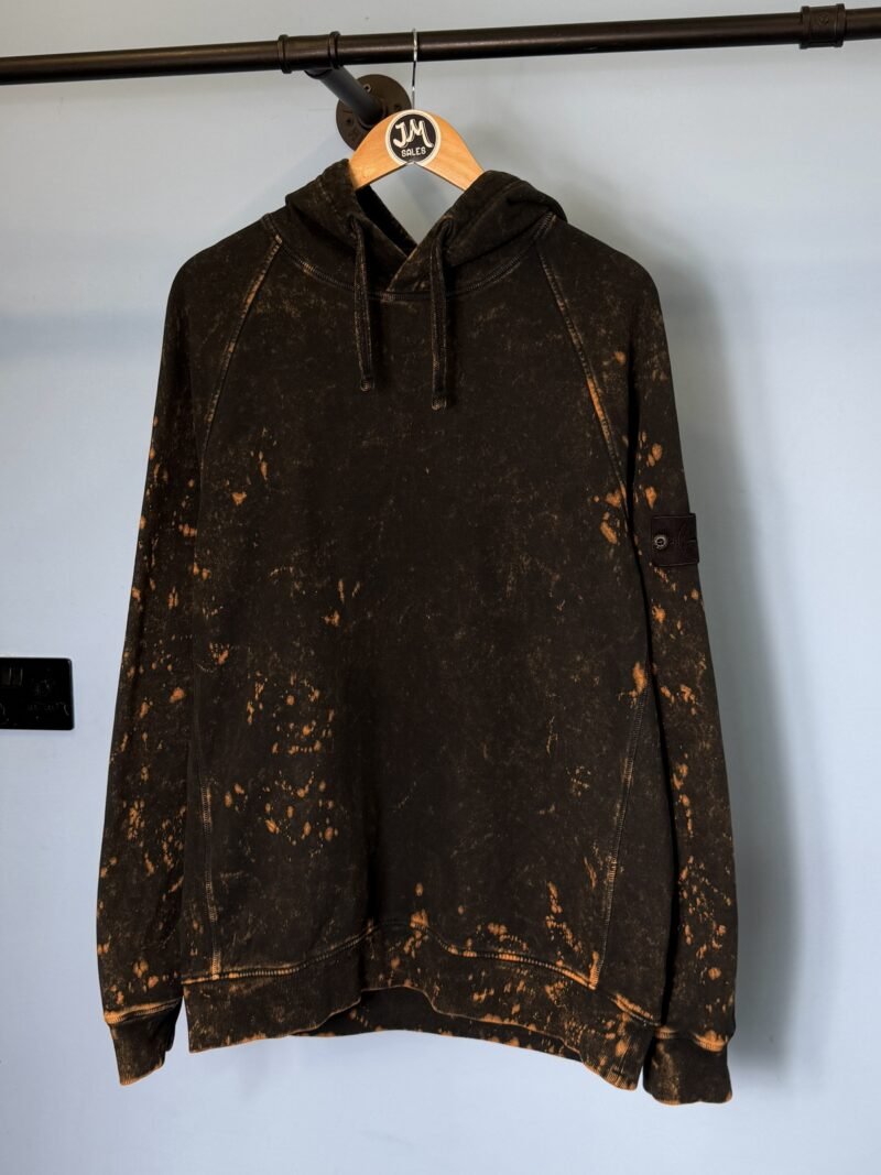 XL Stone Island Black Orange OVD Acid Wash Hoodie Jumper