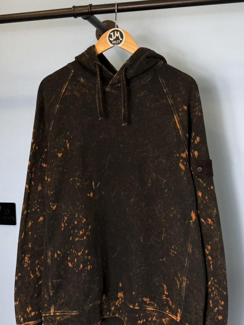 XL Stone Island Black Orange OVD Acid Wash Hoodie Jumper - Image 2