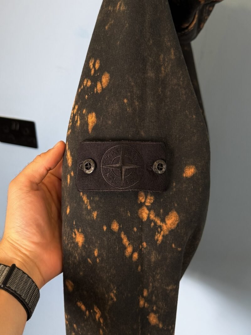 XL Stone Island Black Orange OVD Acid Wash Hoodie Jumper - Image 3