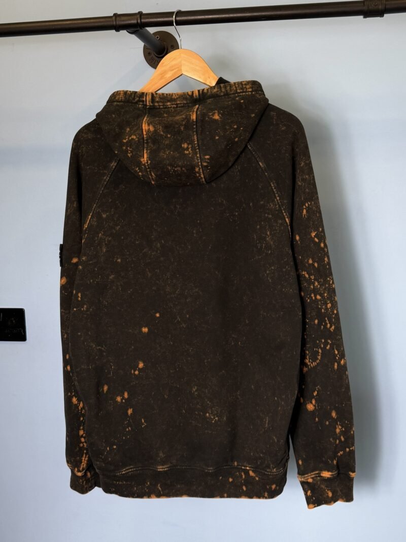 XL Stone Island Black Orange OVD Acid Wash Hoodie Jumper - Image 4