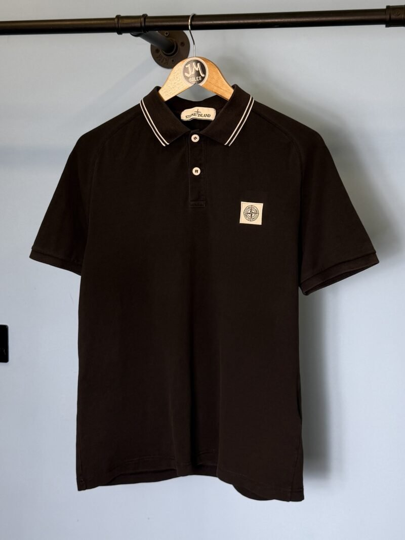 Medium Stone Island Black White Contrast Polo Shirt