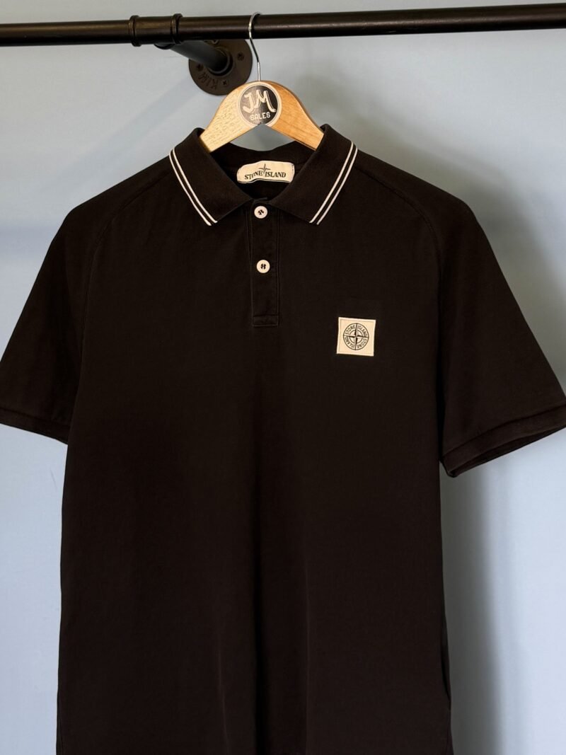 Alternative view of Medium Stone Island Black White Contrast Polo Shirt