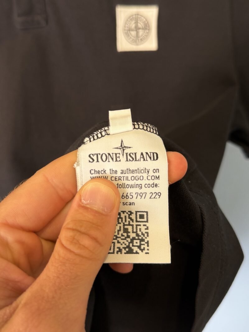 Medium Stone Island Black White Contrast Polo Shirt - Image 4