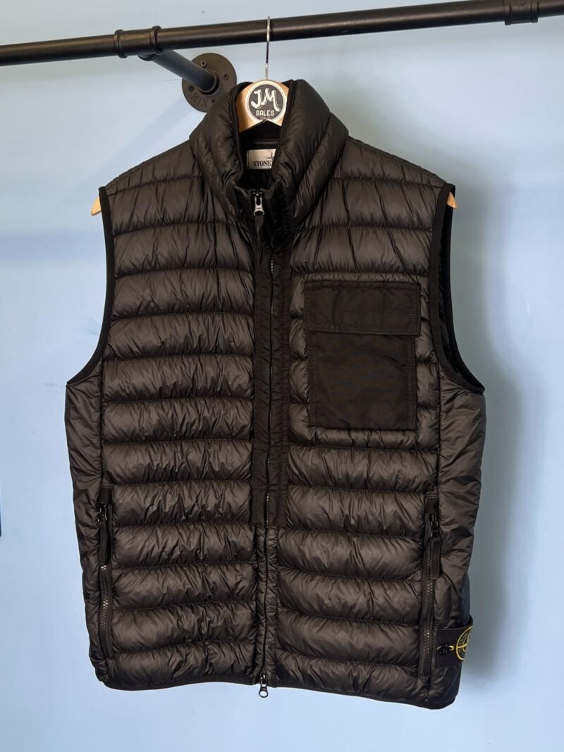 Medium Stone Island Black Garment Dyed Micro Yarn Down Gilet Body Warmer Jacket