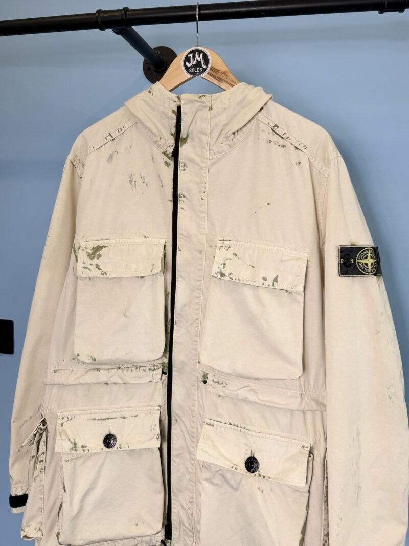 Alternative view of Large Stone Island White Green Hand Corrosion on Raso Jacket