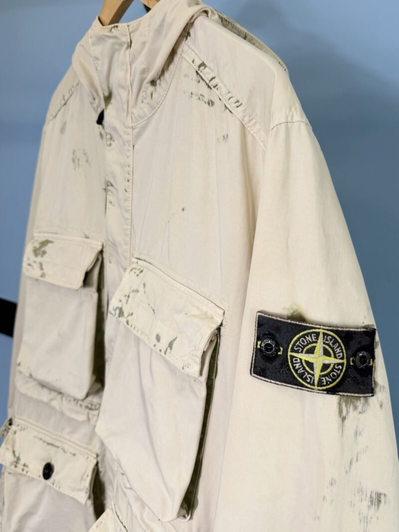 Large Stone Island White Green Hand Corrosion on Raso Jacket - Image 3